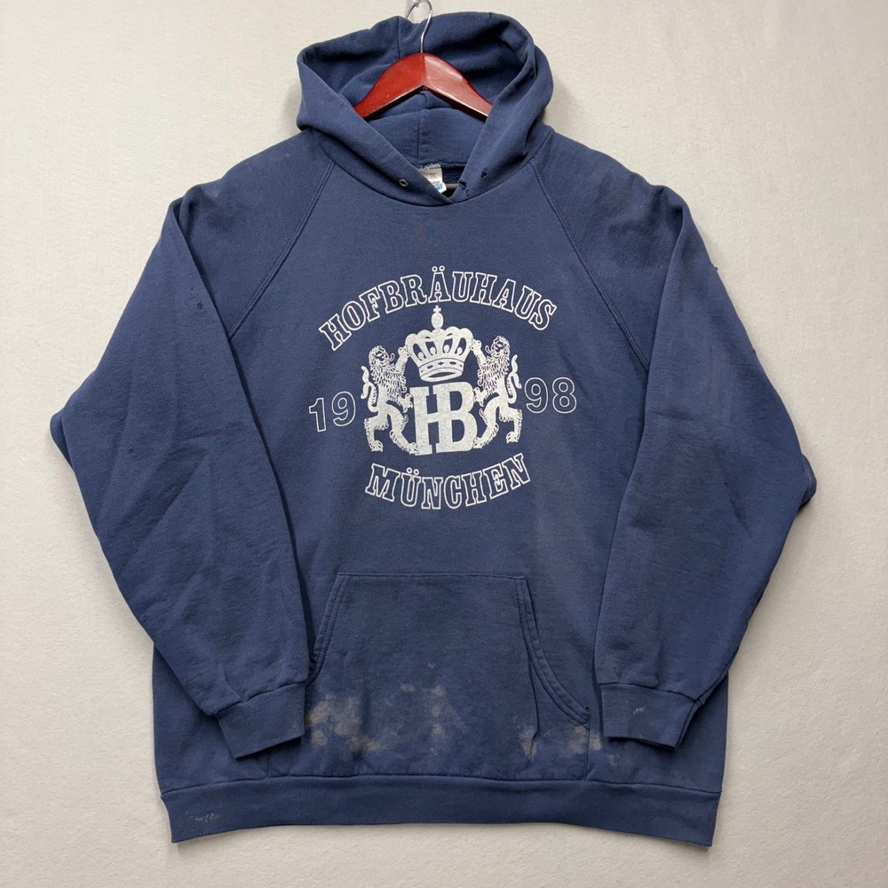 Screen Stars Hofbräuhaus München Hoodie Men XXL Blue Vintage Distressed Logo